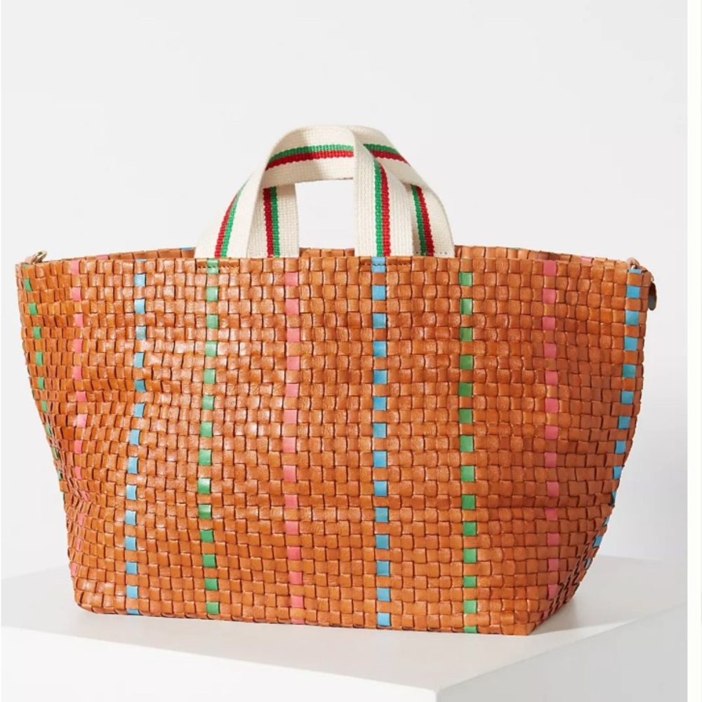 CLARE V Bateau Woven Leather Tote Bag